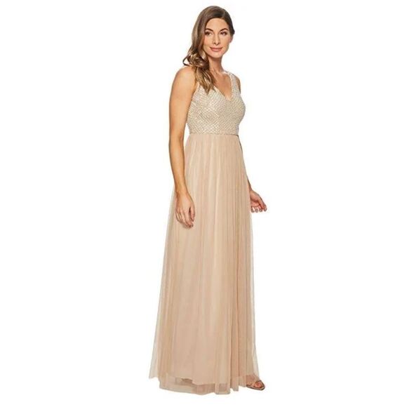 Adriana Papell Pearl Beaded Tulle long Maxi Dress NWT - Picture 2 of 9